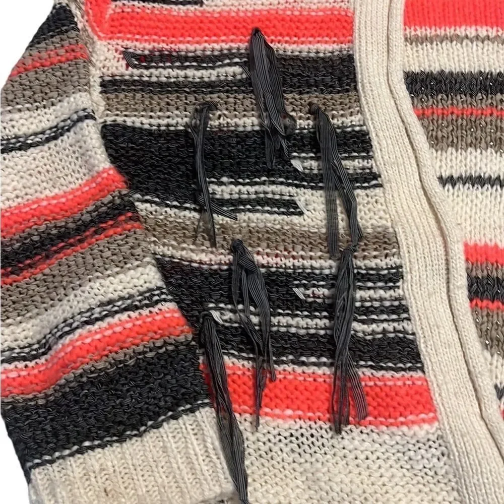 Topshop Tassel Stripe Open Front Chunky Cardigan Sweater Size 8